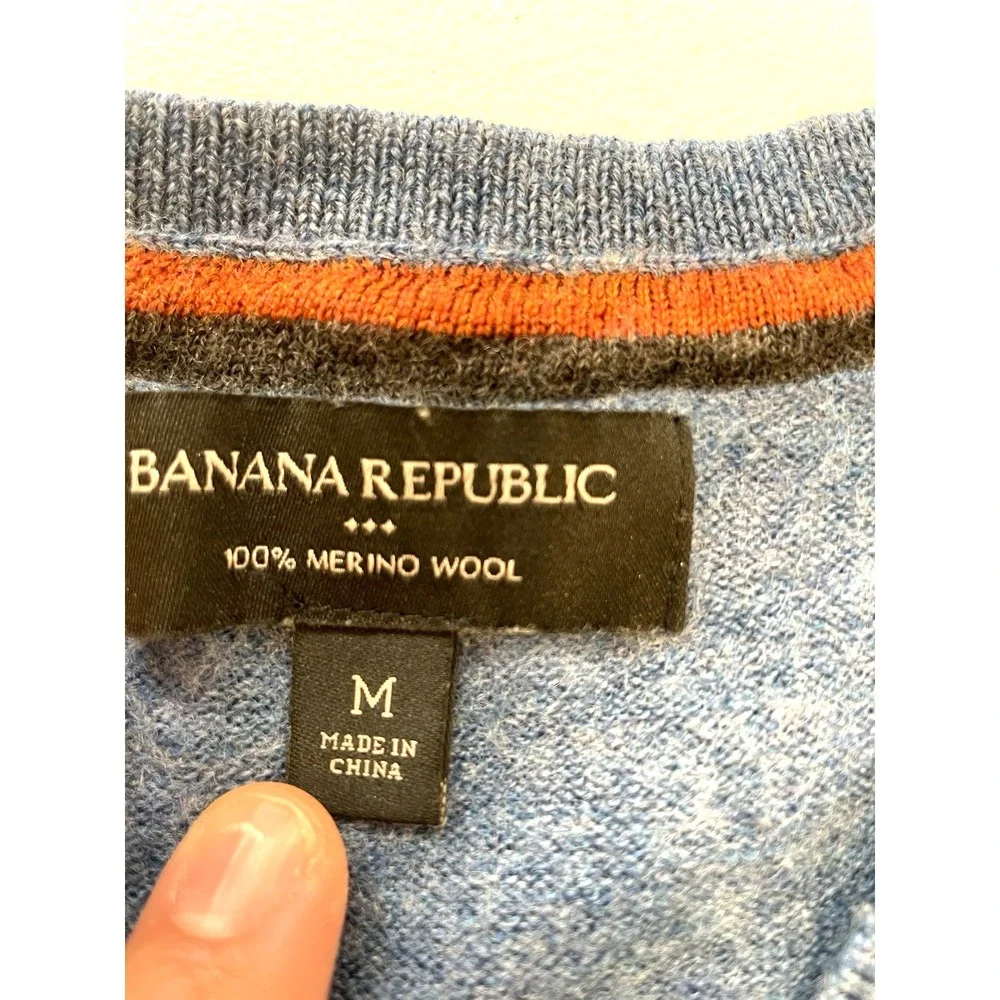 Banana Republic 100% Merino Wool Sweater Vest Size Men's Medium Blue Fall Preppy